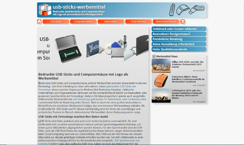 usb sticks werbemittel dot com Website Screenshot Foto